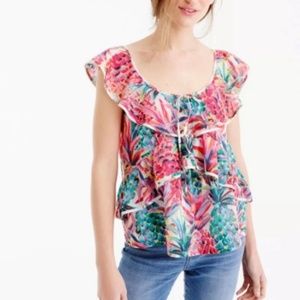 J. Crew Ruffle Top Ratti Printed Pineapples 6 Tall
